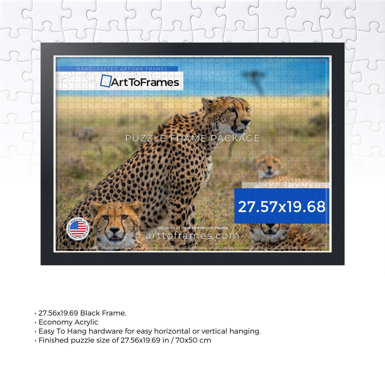 ArtToFrames 27.56x19.69 INCH / 70x50 CM Puzzle Frame for 1000 piece Puzzles.This 1.25 Inch Custom MDF Frame for Puzzles Comes with Economy Acrylic, Available in Multiple Colors